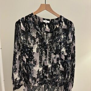 Parker Black, Gray, Purple Abstract Blouse Size S